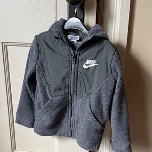 Nike Charcoal Gray Sherpa Zip Hoodie with Logo